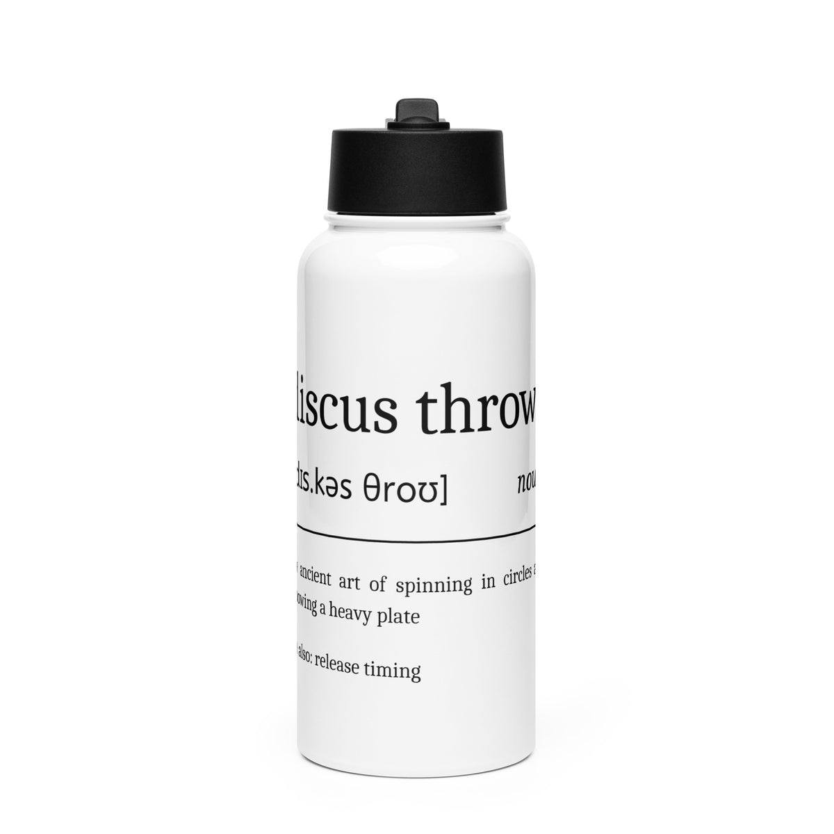 Funny Discus Throw Water Bottle: Dictionary Definition front