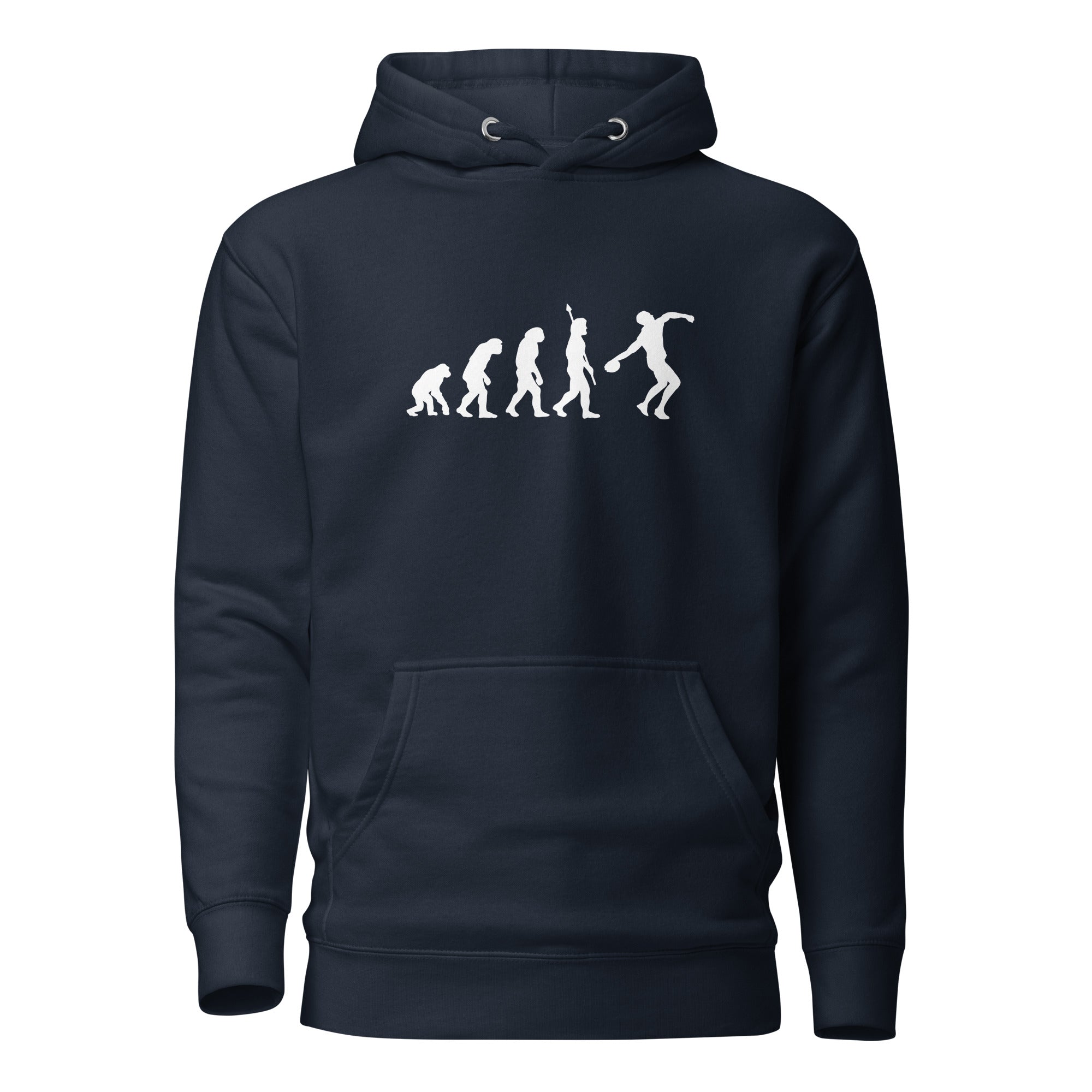 Funny Discus Throw Hoodie: Human Evolution navy blazer