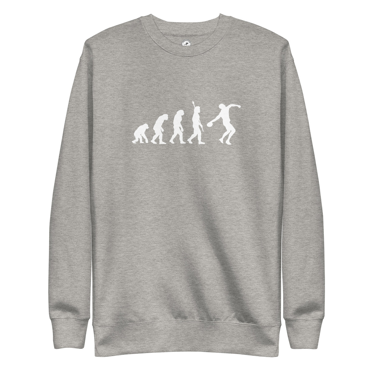Funny Discus Throw Sweatshirt: Human Evolution carbon grey