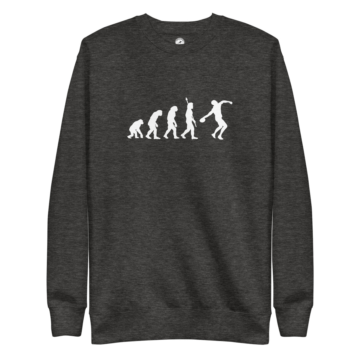 Funny Discus Throw Sweatshirt: Human Evolution charcoal heather