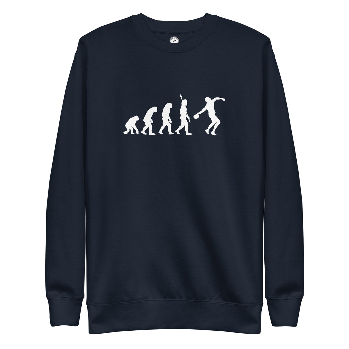 Funny Discus Throw Sweatshirt: Human Evolution navy blazer