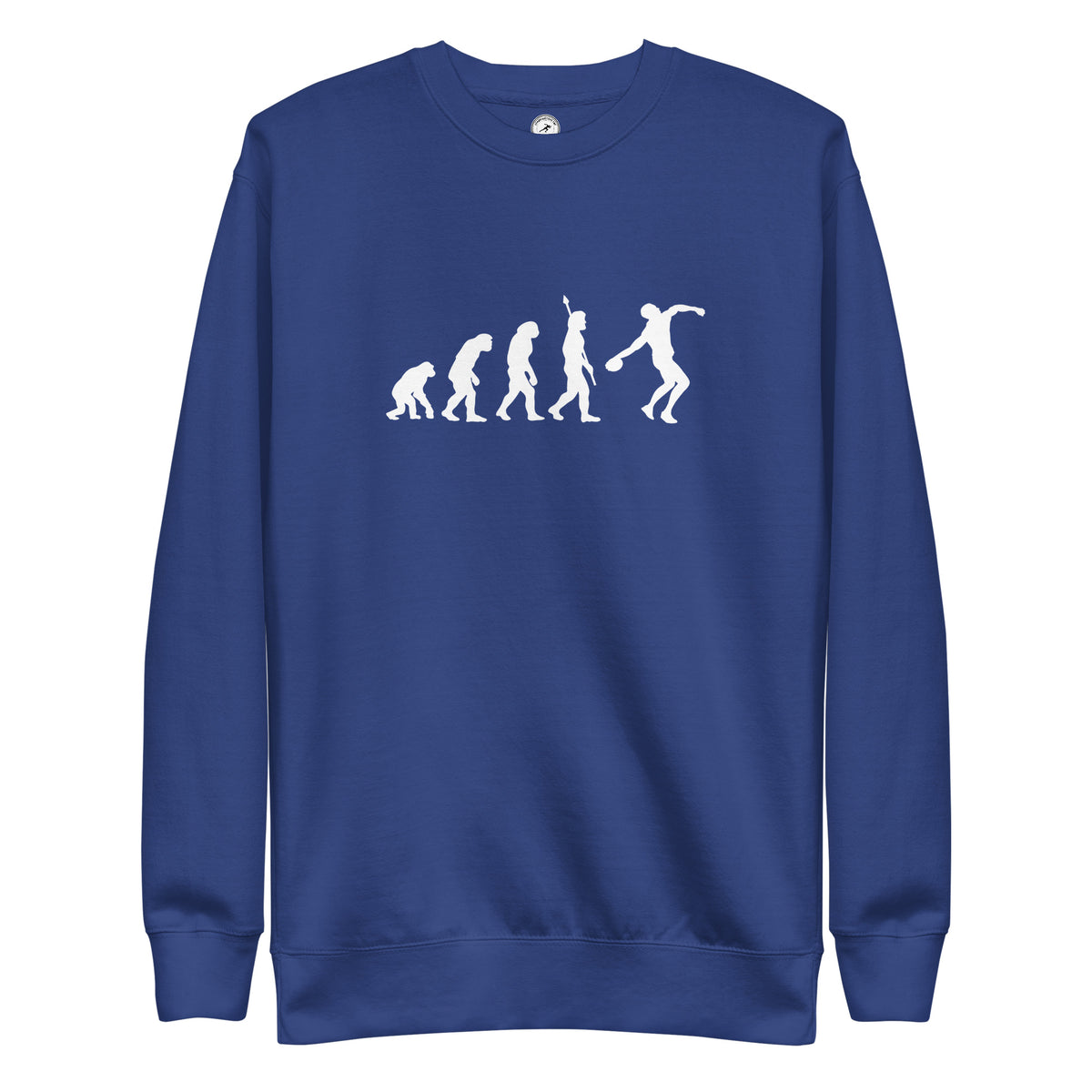 Funny Discus Throw Sweatshirt: Human Evolution team royal