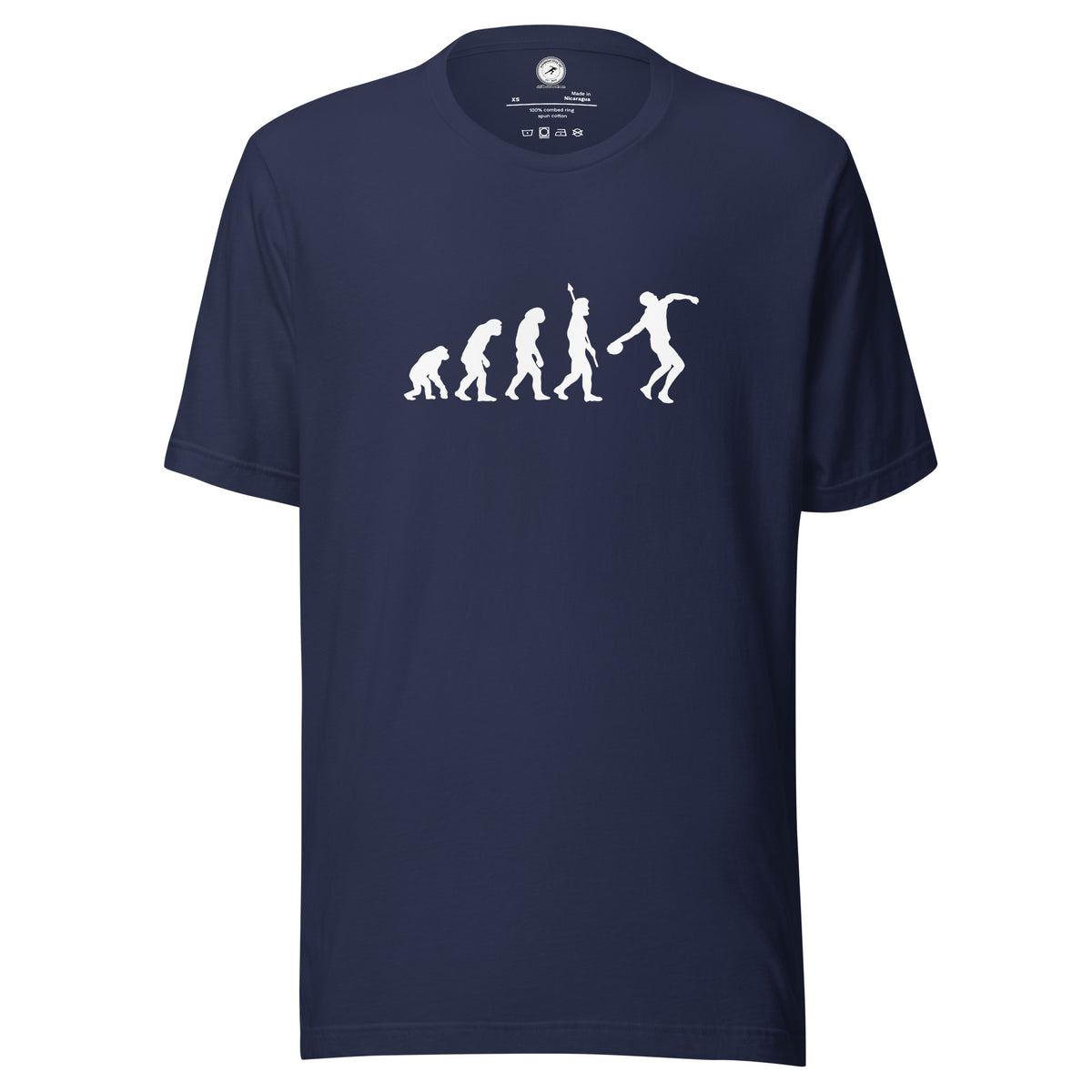 Funny Discus Throw T-shirt: Human Evolution navy