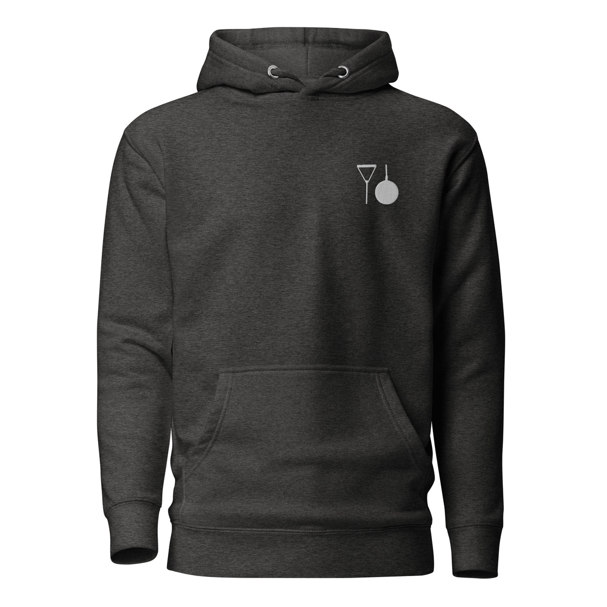 Minimalist Hammer Throw Hoodie: Embroidered Hammer charcoal heather