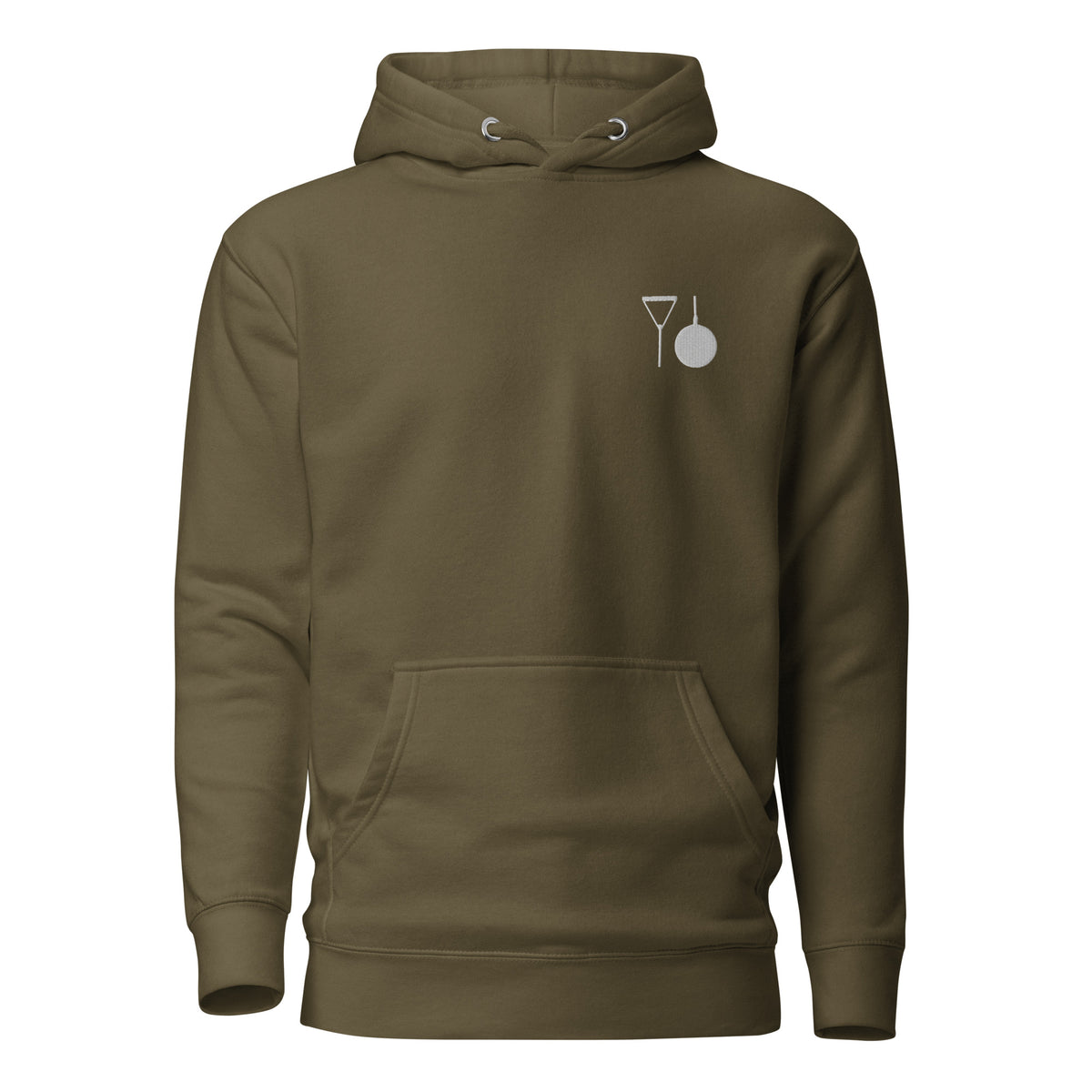 Minimalist Hammer Throw Hoodie: Embroidered Hammer military green