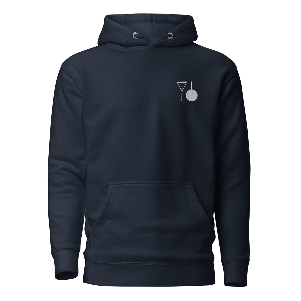 Minimalist Hammer Throw Hoodie: Embroidered Hammer navy blazer