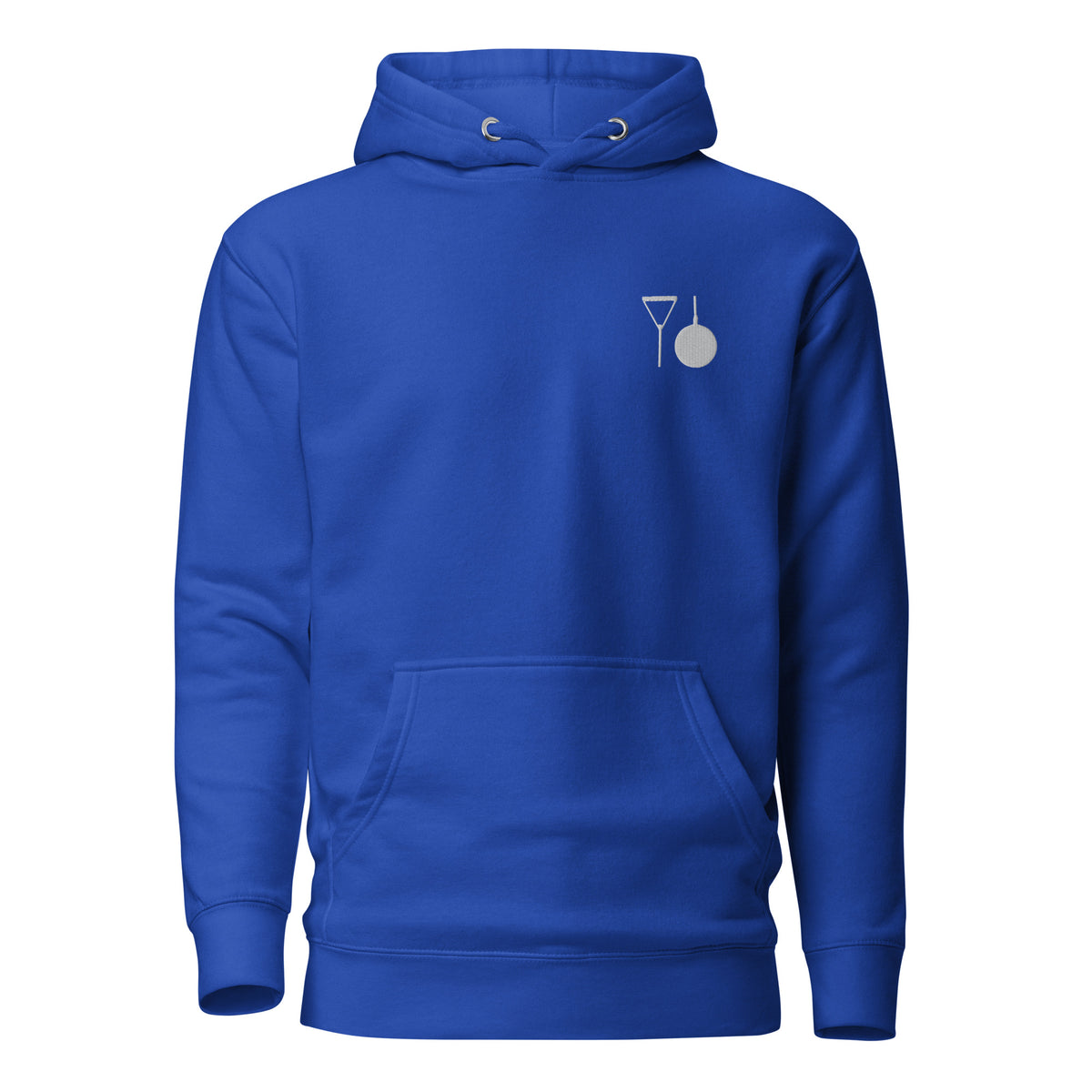Minimalist Hammer Throw Hoodie: Embroidered Hammer team royal