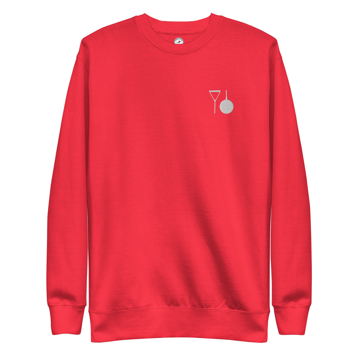 Minimalist Hammer Throw Sweatshirt: Embroidered Hammer team red