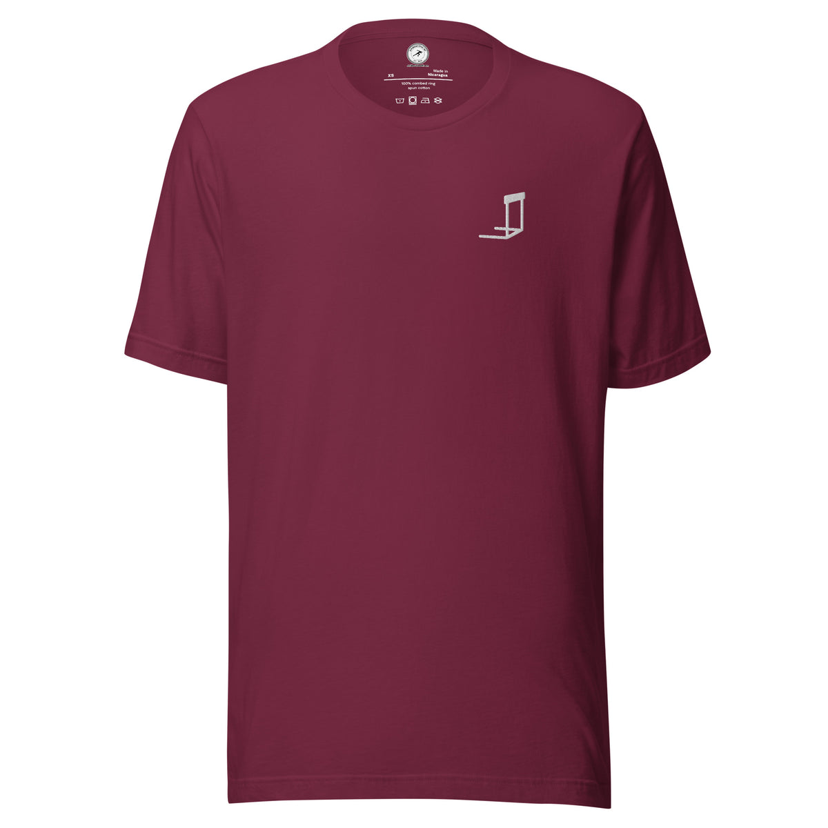 Minimalist Hurdles T-shirt: Embroidered Hurdle maroon