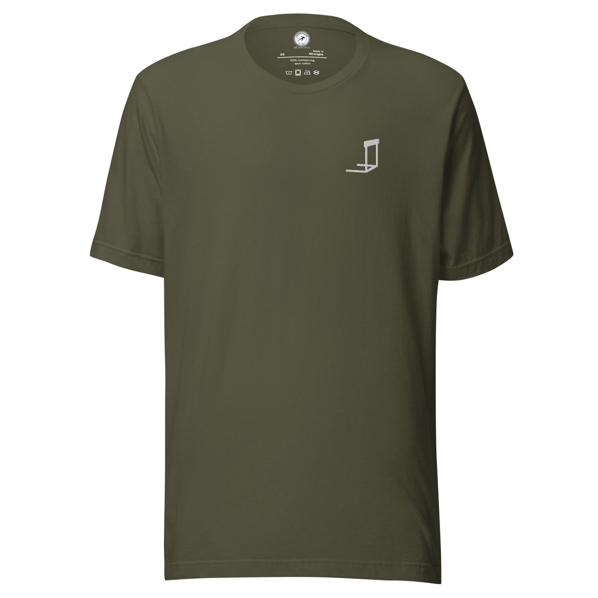 Minimalist Hurdles T-shirt: Embroidered Hurdle military green