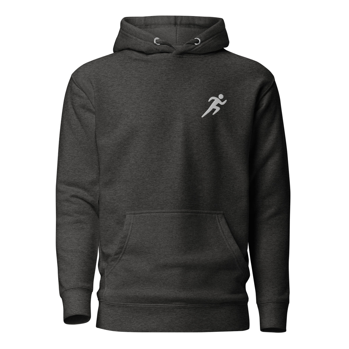 Minimalist Running Hoodie: Embroidered Runner charcoal heather