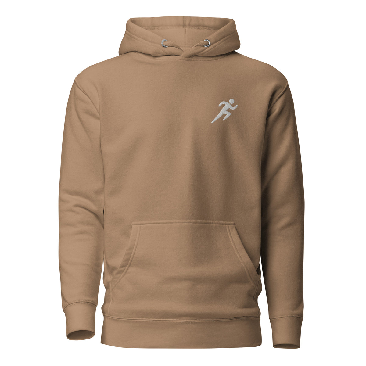 Minimalist Running Hoodie: Embroidered Runner latte