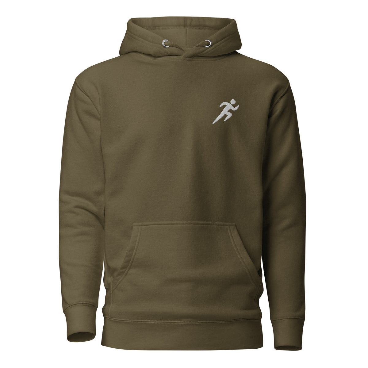 Minimalist Running Hoodie: Embroidered Runner military green