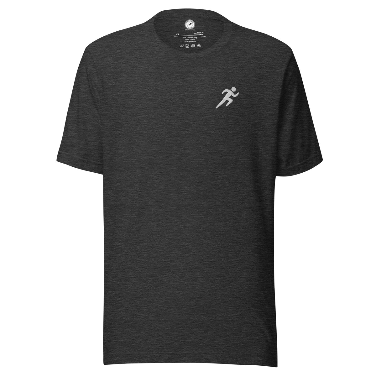 Minimalist Running T-shirt: Embroidered Runner dark grey heather