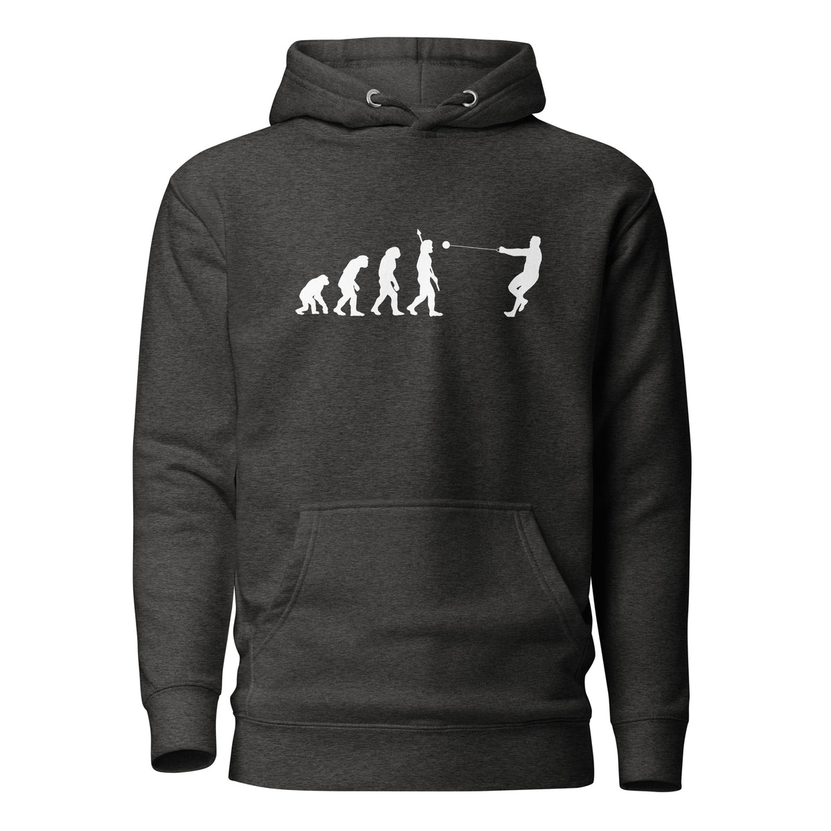 Funny Hammer Throw Hoodie: Human Evolution charcoal heather