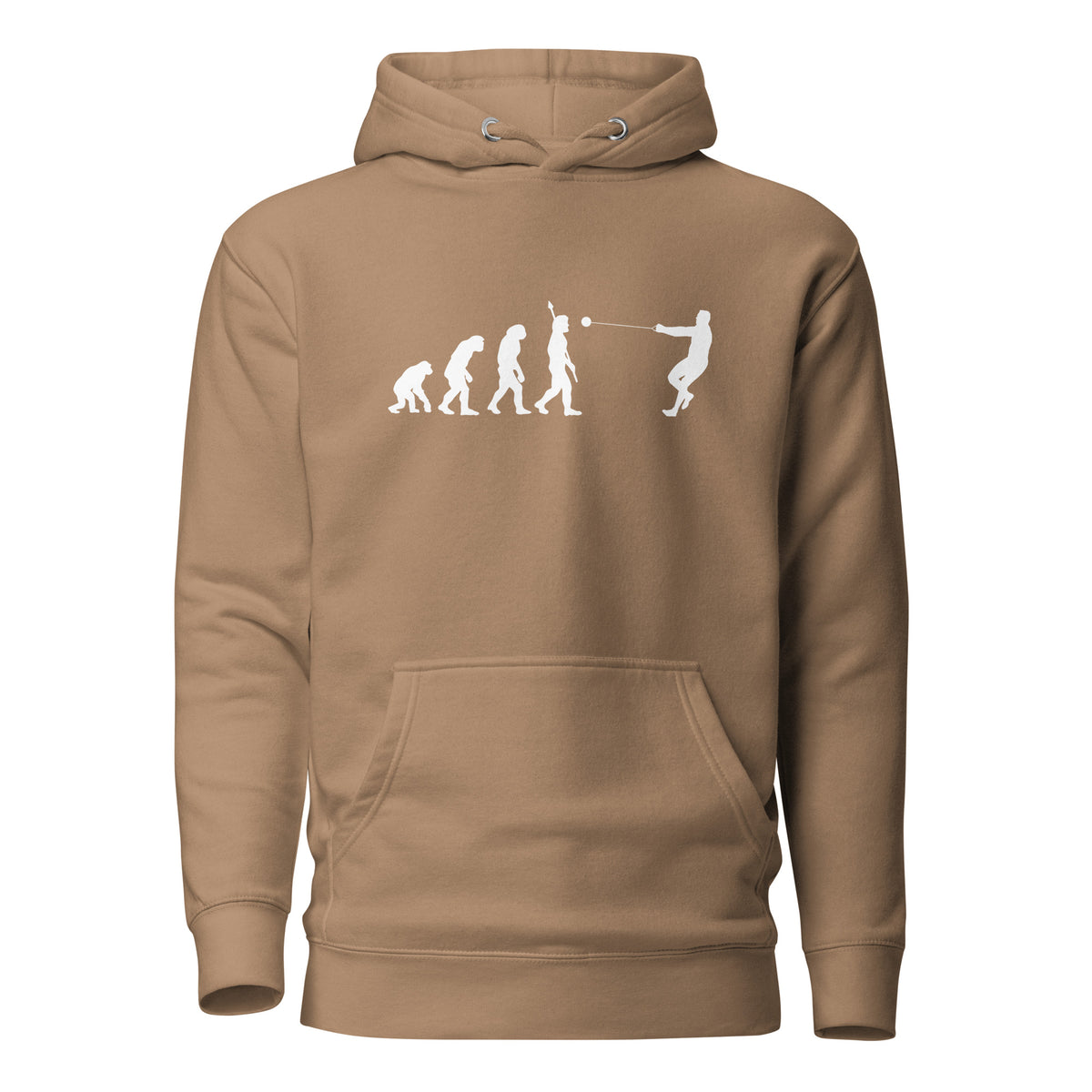 Funny Hammer Throw Hoodie: Human Evolution latte
