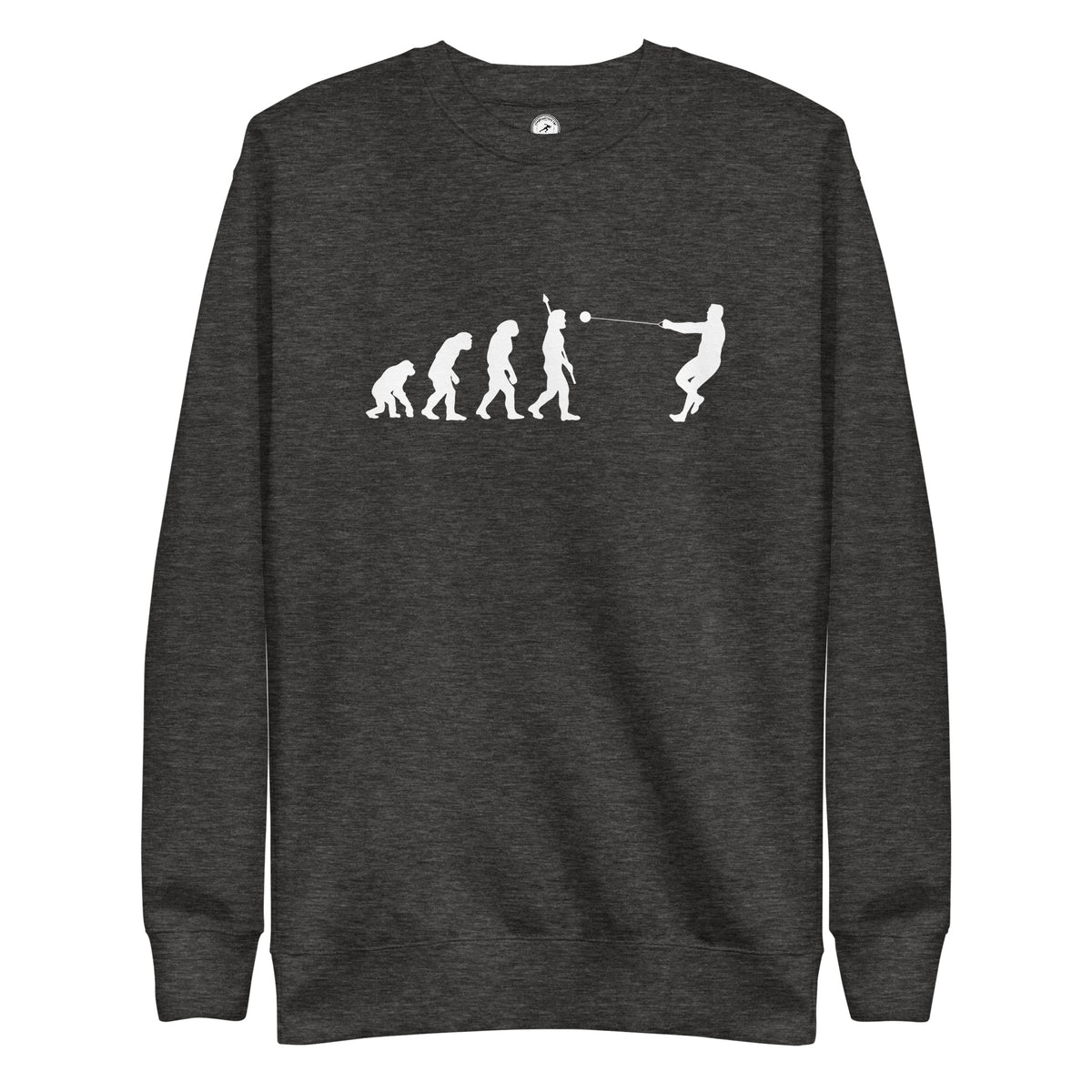 Funny Hammer Throw Sweatshirt: Human Evolution charcoal heather