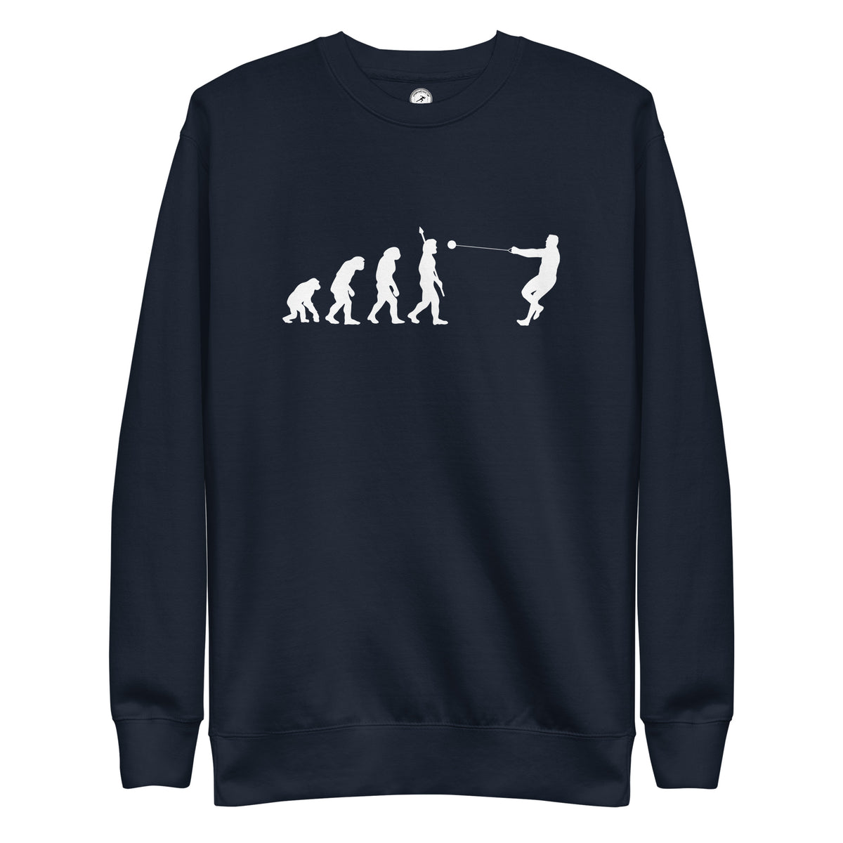 Funny Hammer Throw Sweatshirt: Human Evolution navy blazer