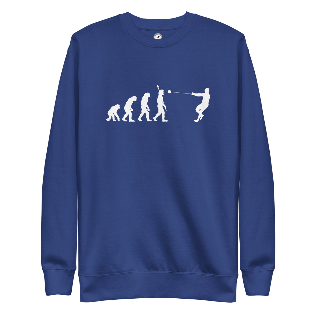 Funny Hammer Throw Sweatshirt: Human Evolution team royal
