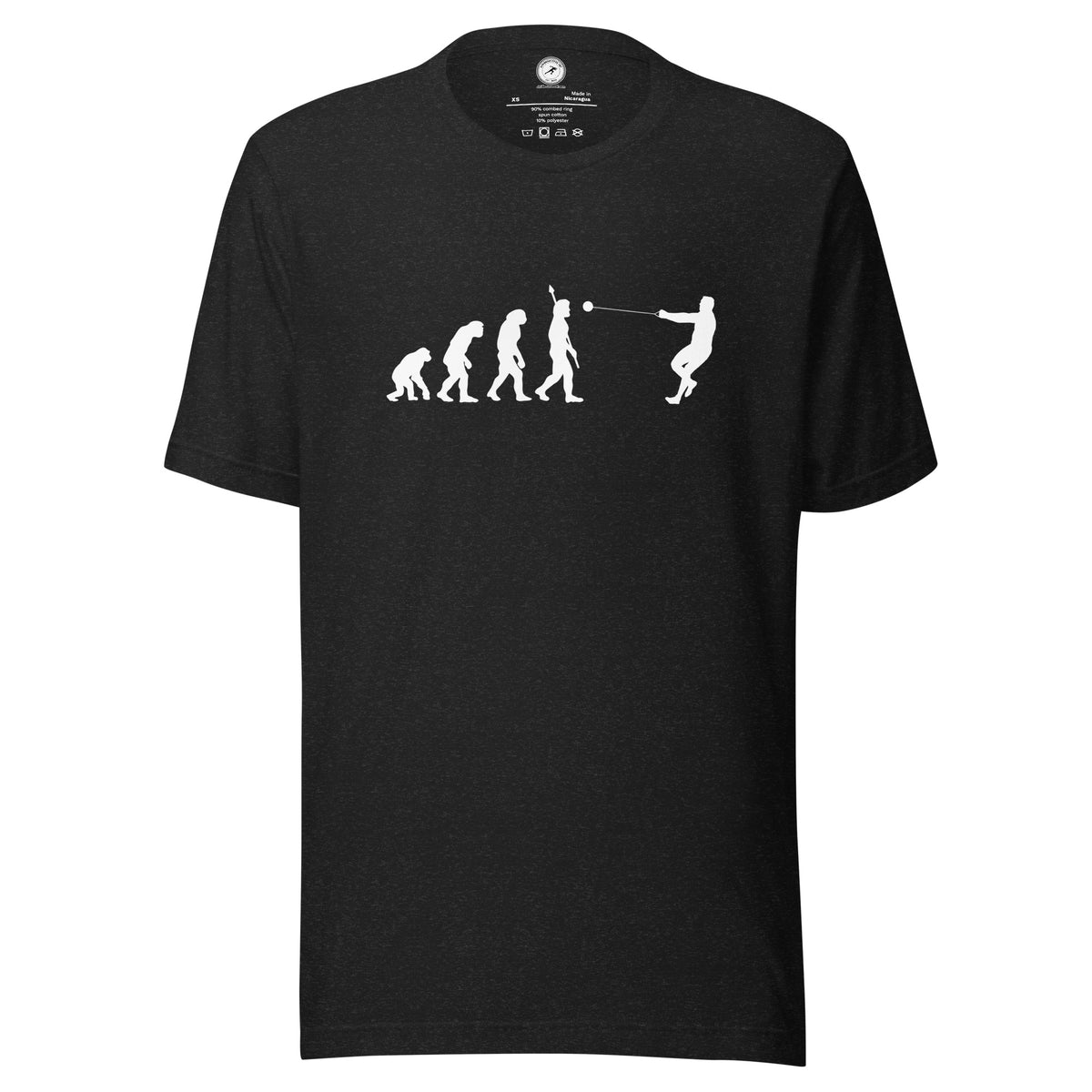 Funny Hammer Throw T-shirt: Human Evolution black heather