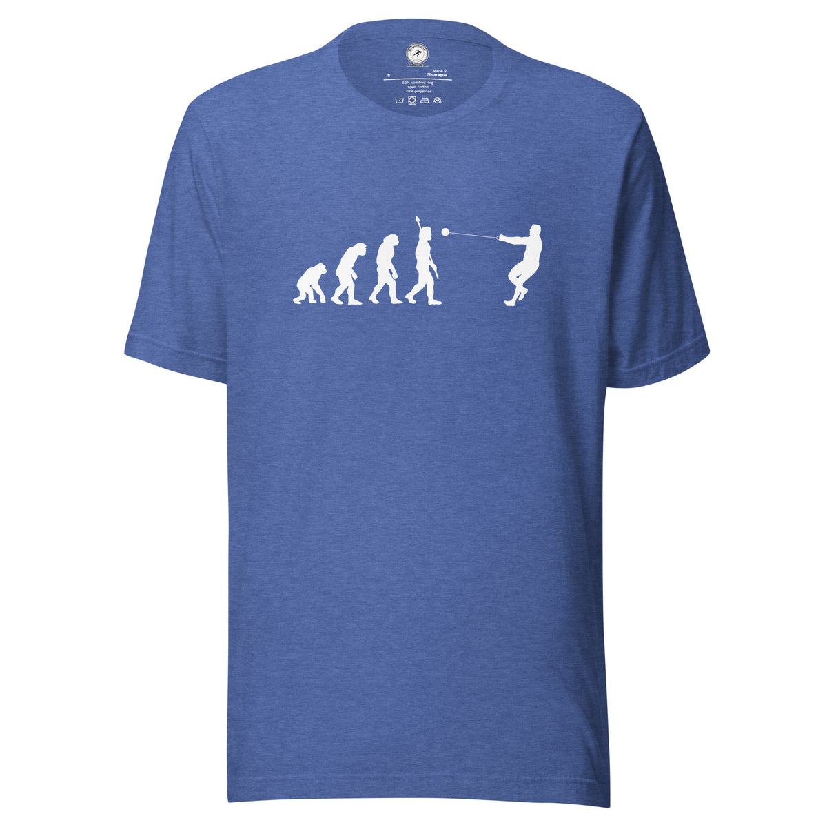 Funny Hammer Throw T-shirt: Human Evolution heather true royal