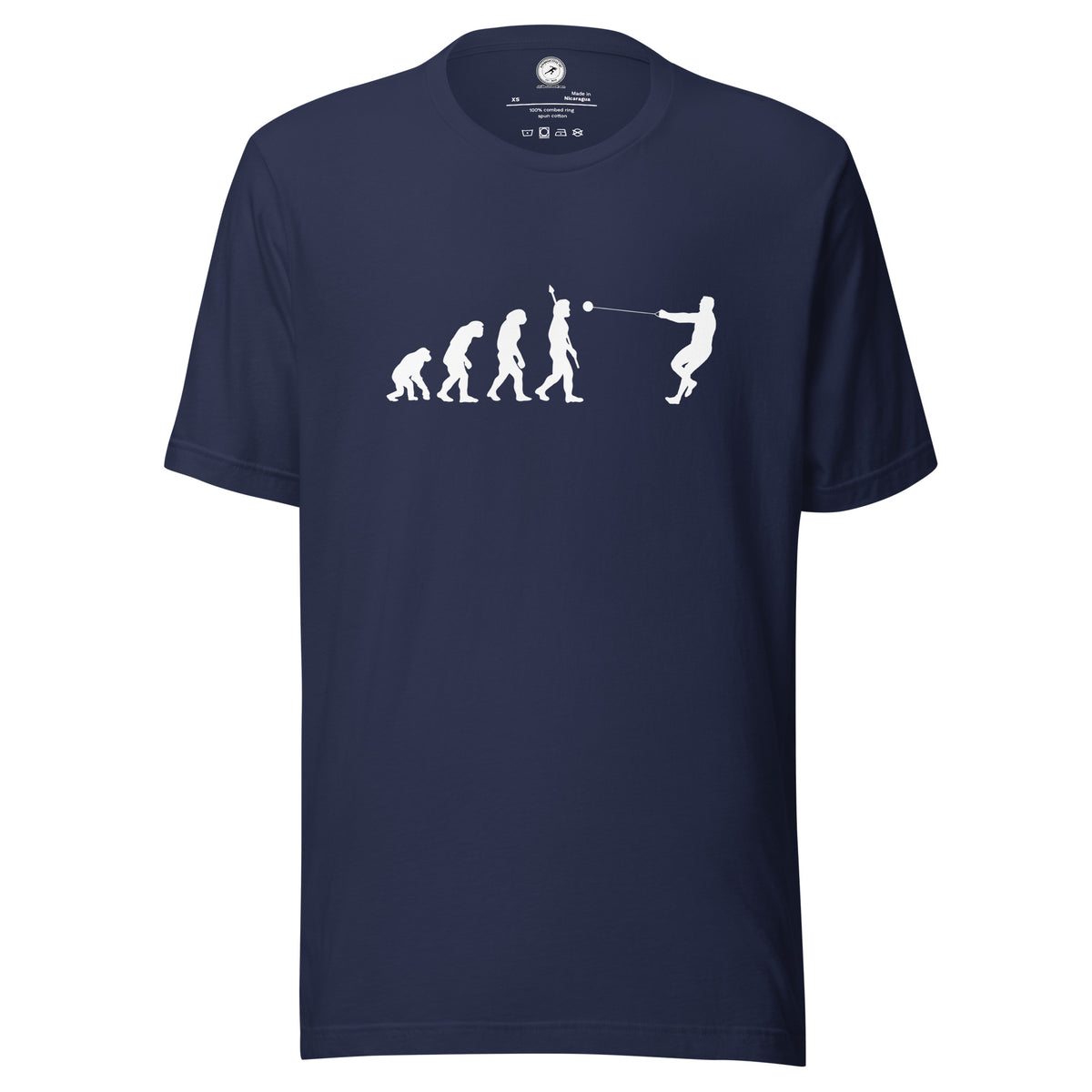 Funny Hammer Throw T-shirt: Human Evolution navy