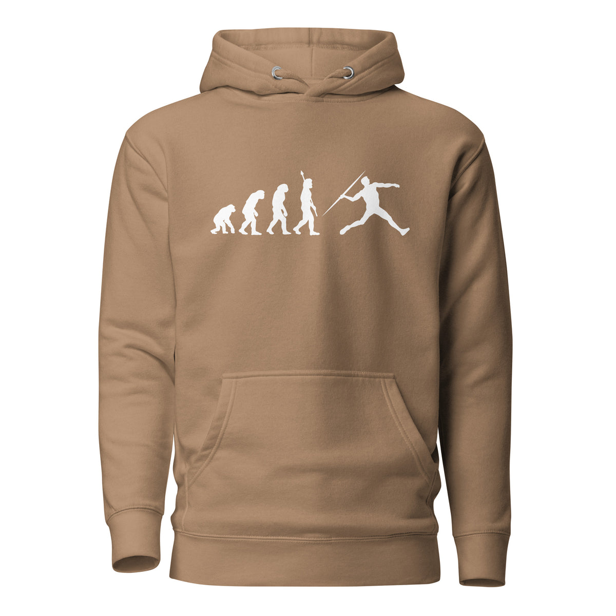 Funny Javelin Throw Hoodie: Human Evolution latte
