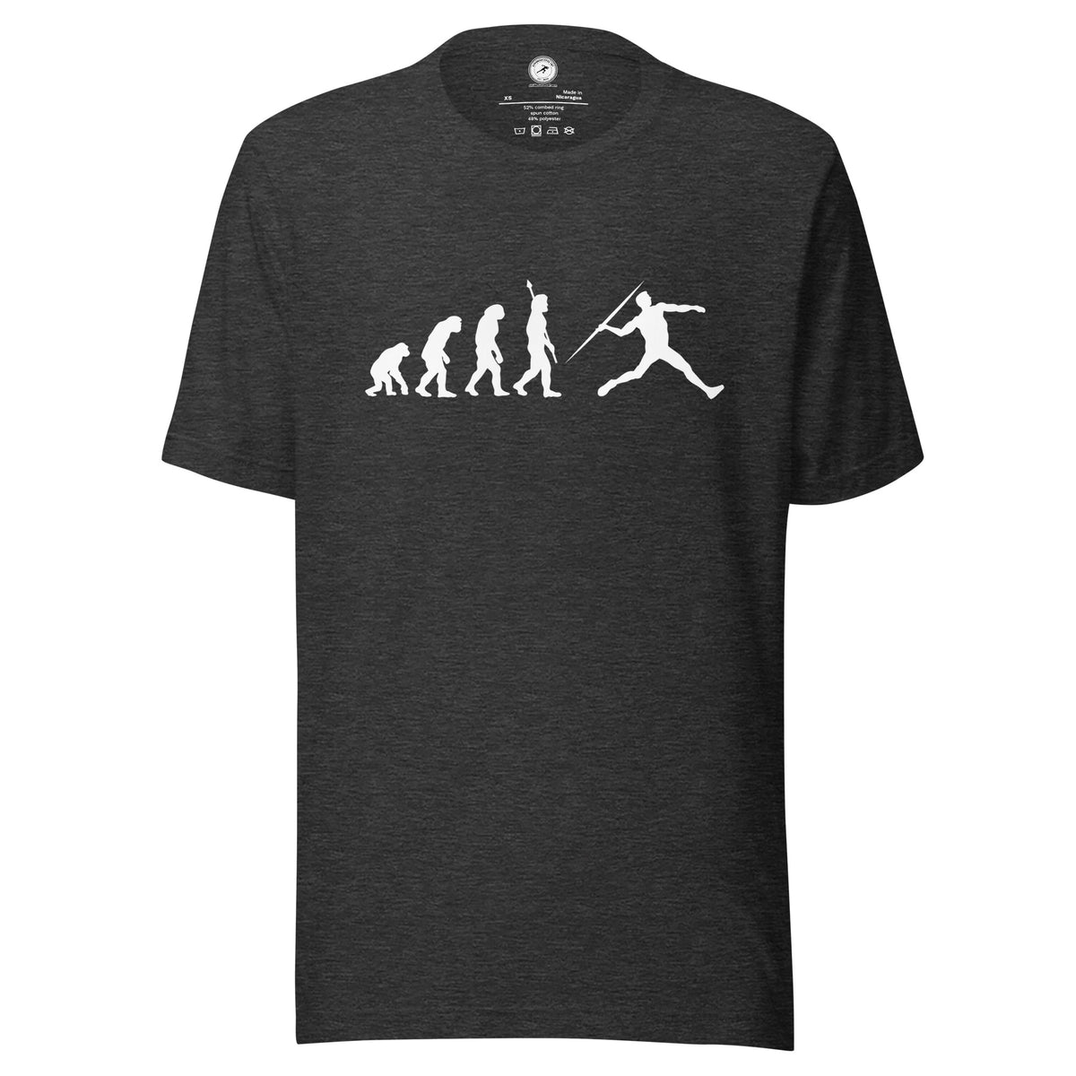 Funny Javelin Throw T-shirt: Human Evolution dark grey heather