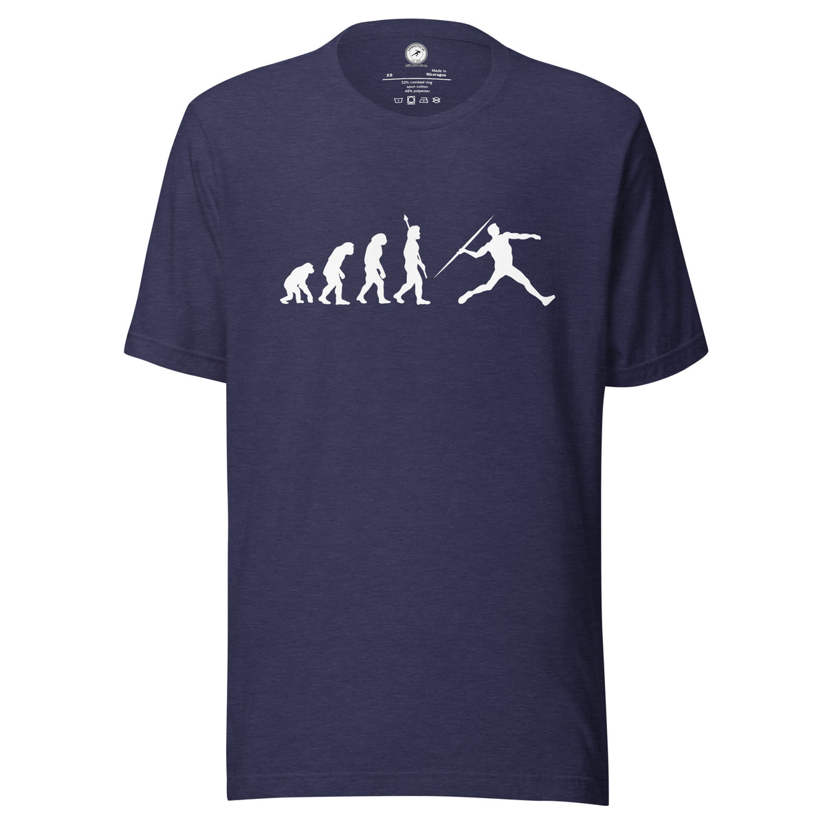 Funny Javelin Throw T-shirt: Human Evolution heather midnight navy