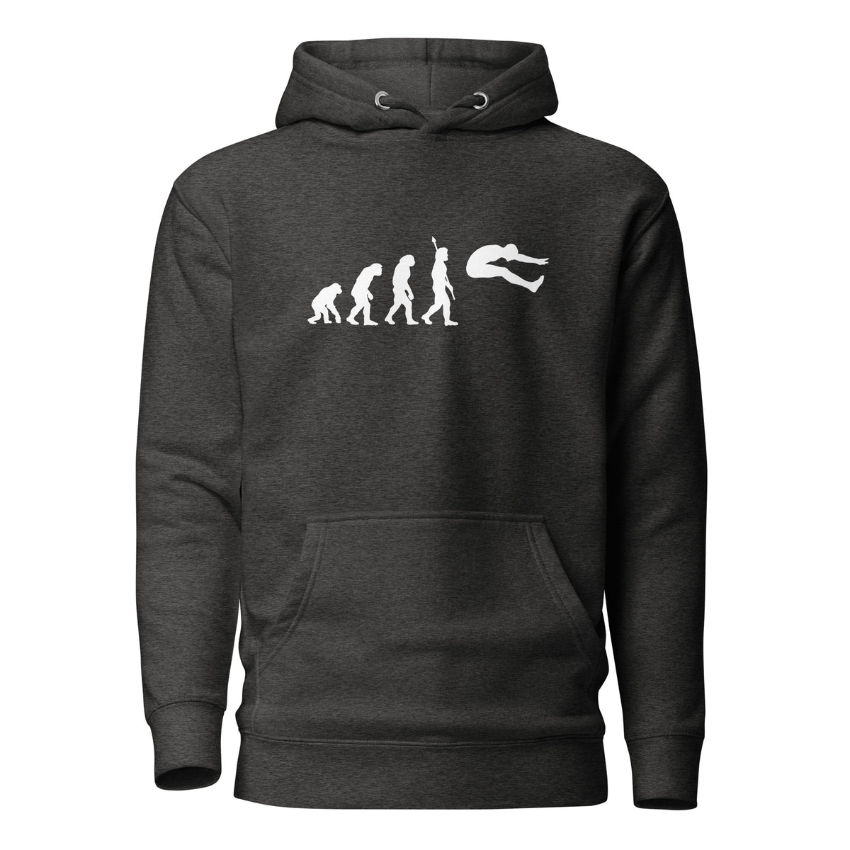 Funny Long Jump Hoodie: Human Evolution charcoal heather 