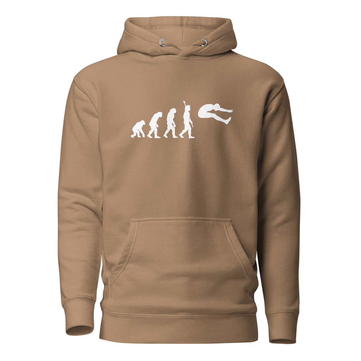 Funny Long Jump Hoodie: Human Evolution latte