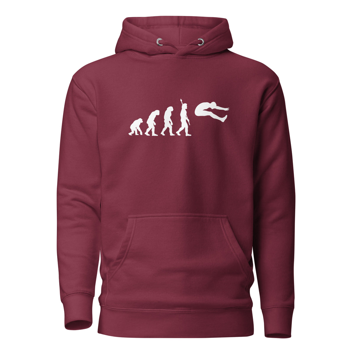 Funny Long Jump Hoodie: Human Evolution maroon