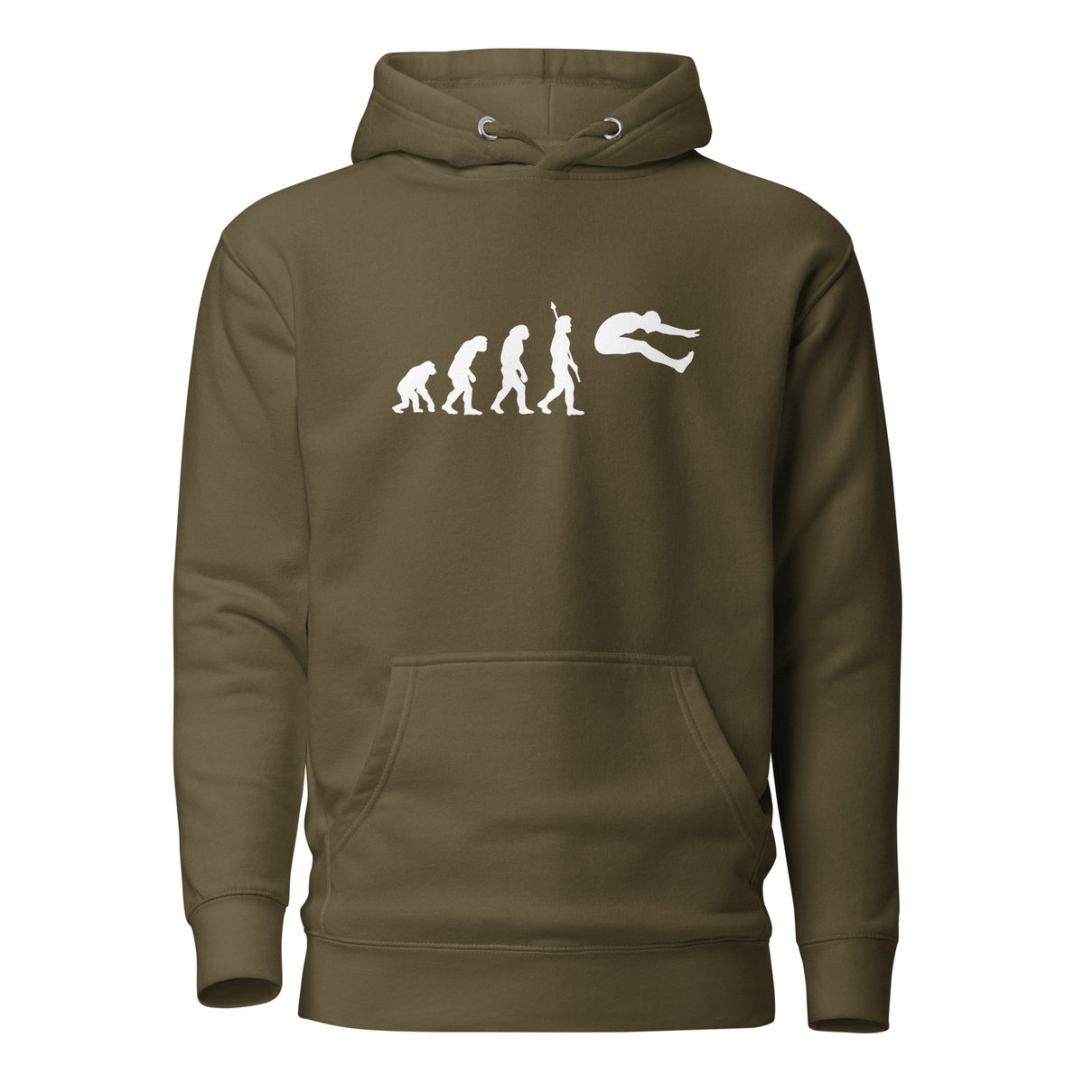 Funny Long Jump Hoodie: Human Evolution military green