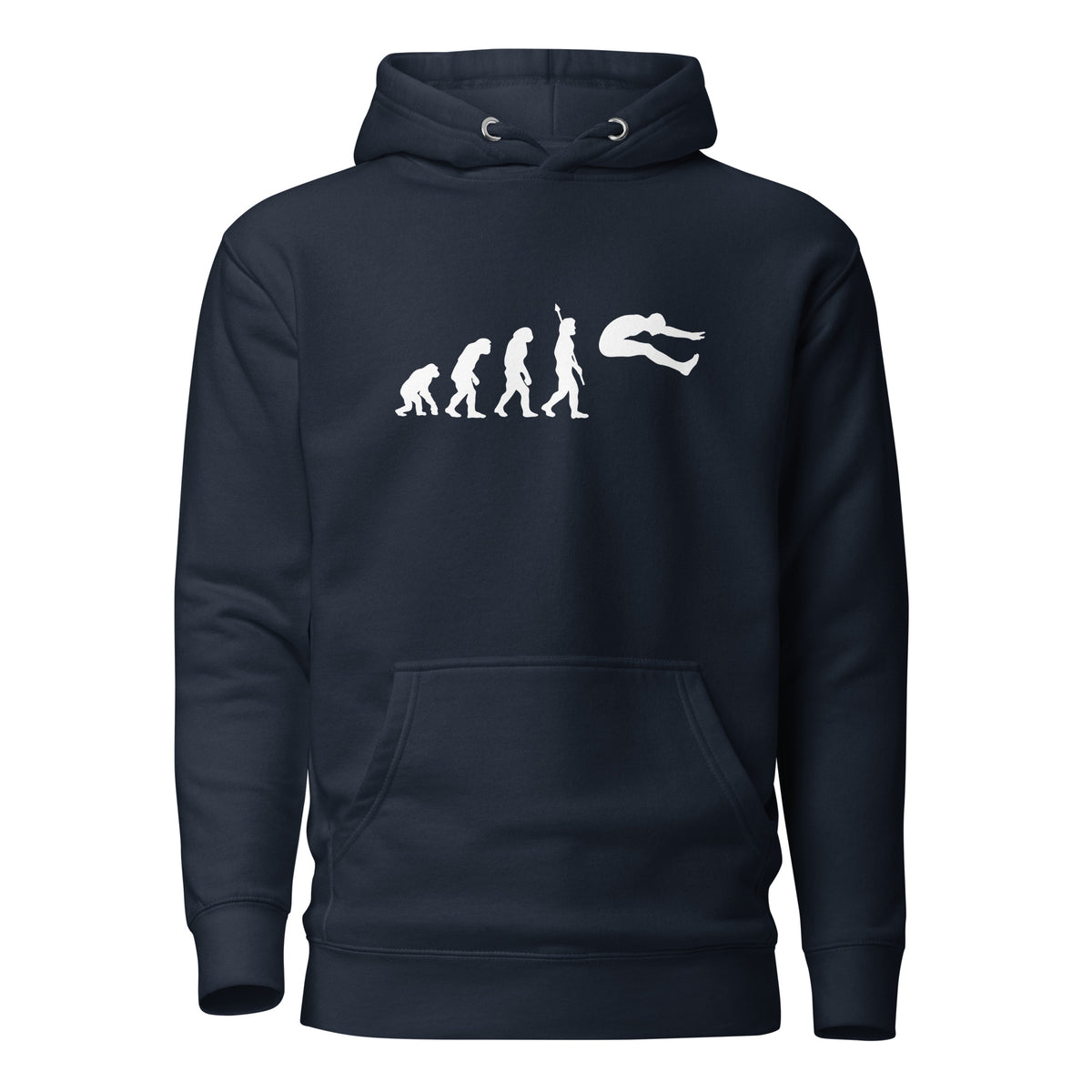 Funny Long Jump Hoodie: Human Evolution navy blazer