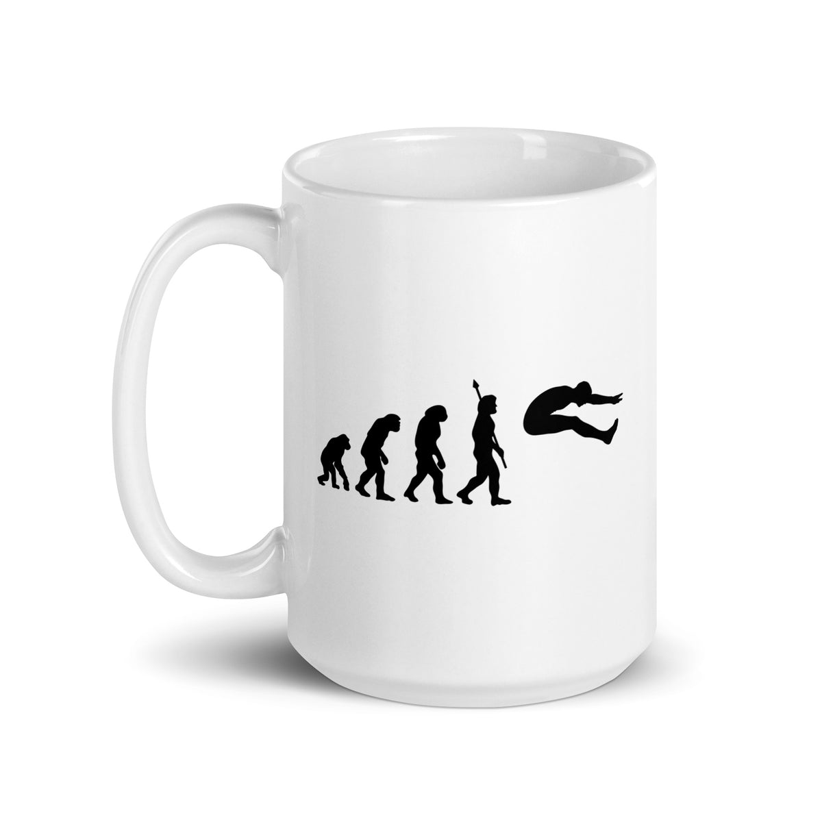 Funny Long Jump Mug: Human Evolution 15 oz