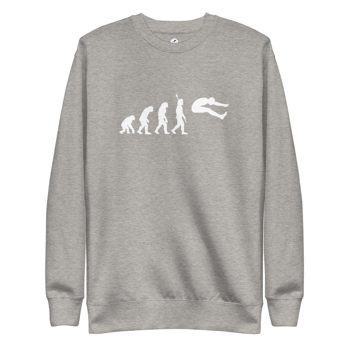 Funny Long Jump Sweatshirt: Human Evolution carbon grey