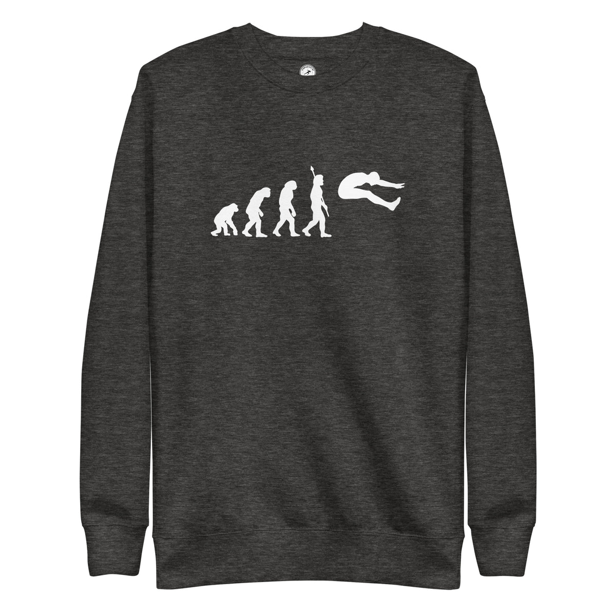 Funny Long Jump Sweatshirt: Human Evolution charcoal heather