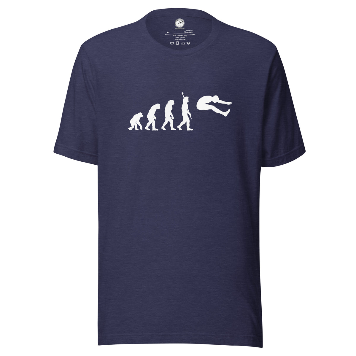 Funny Long Jump T-shirt: Human Evolution heather midnight navy
