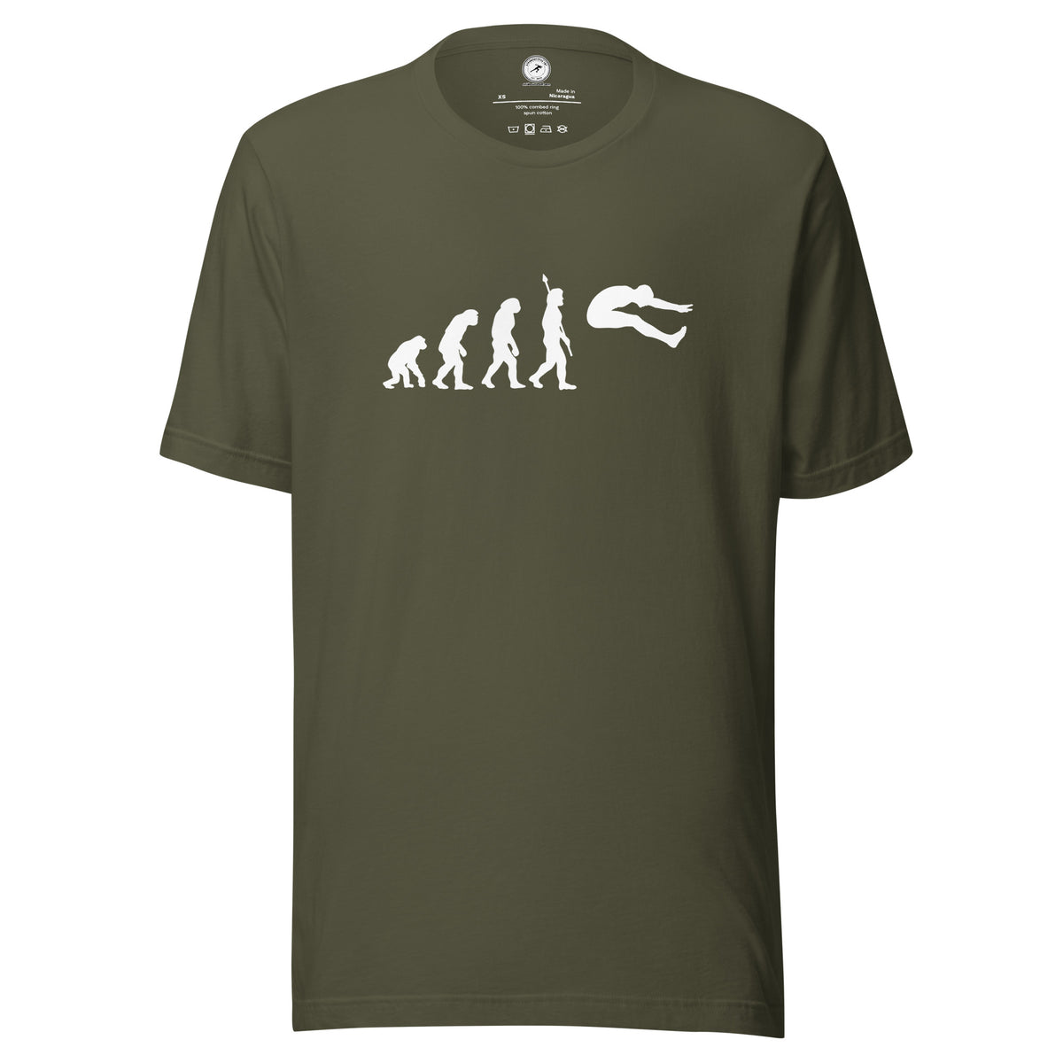 Funny Long Jump T-shirt: Human Evolution military green