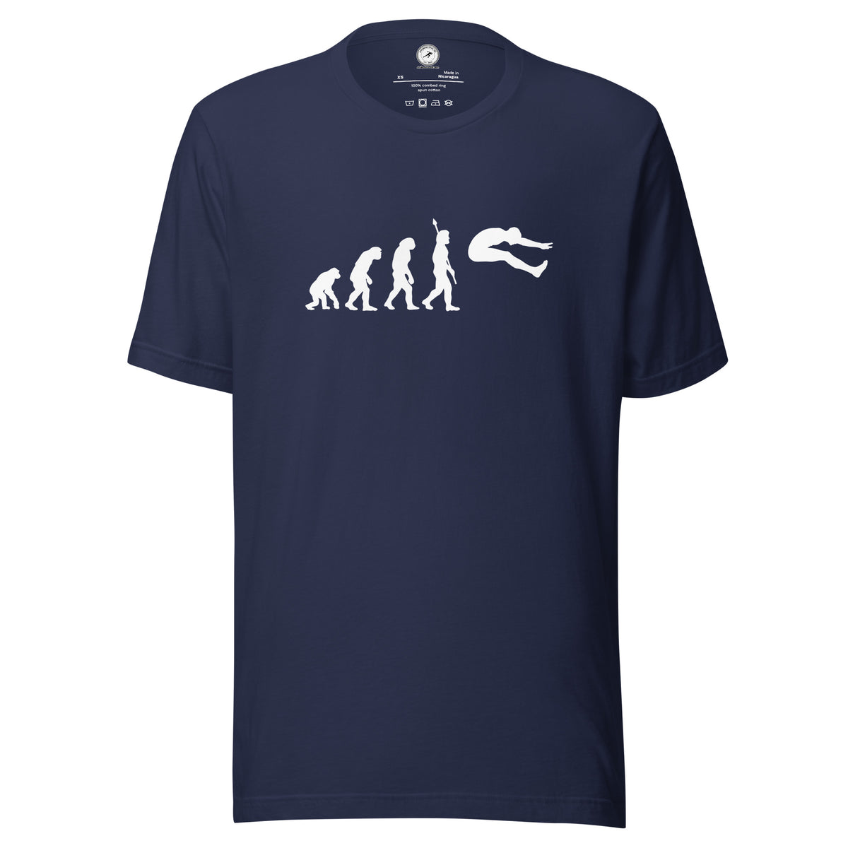 Funny Long Jump T-shirt: Human Evolution navy
