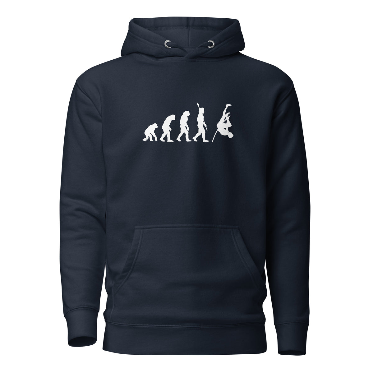 Funny Pole Vault Hoodie: Human Evolution navy blazer