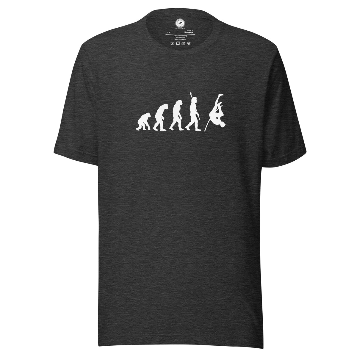 Funny Pole Vault T-shirt: Human Evolution dark grey heather