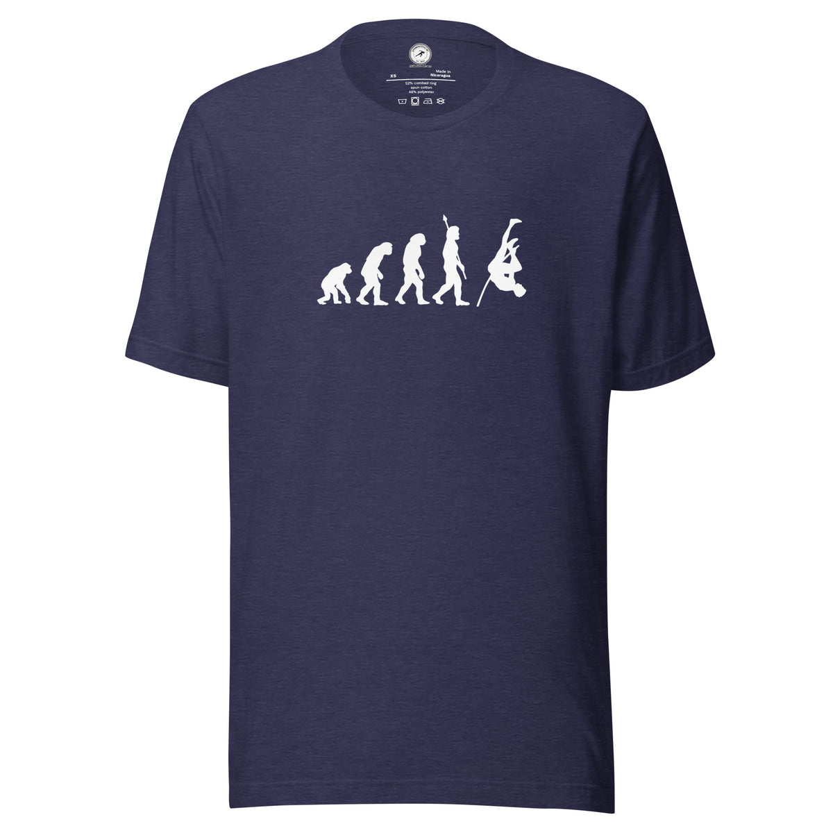 Funny Pole Vault T-shirt: Human Evolution heather midnight navy