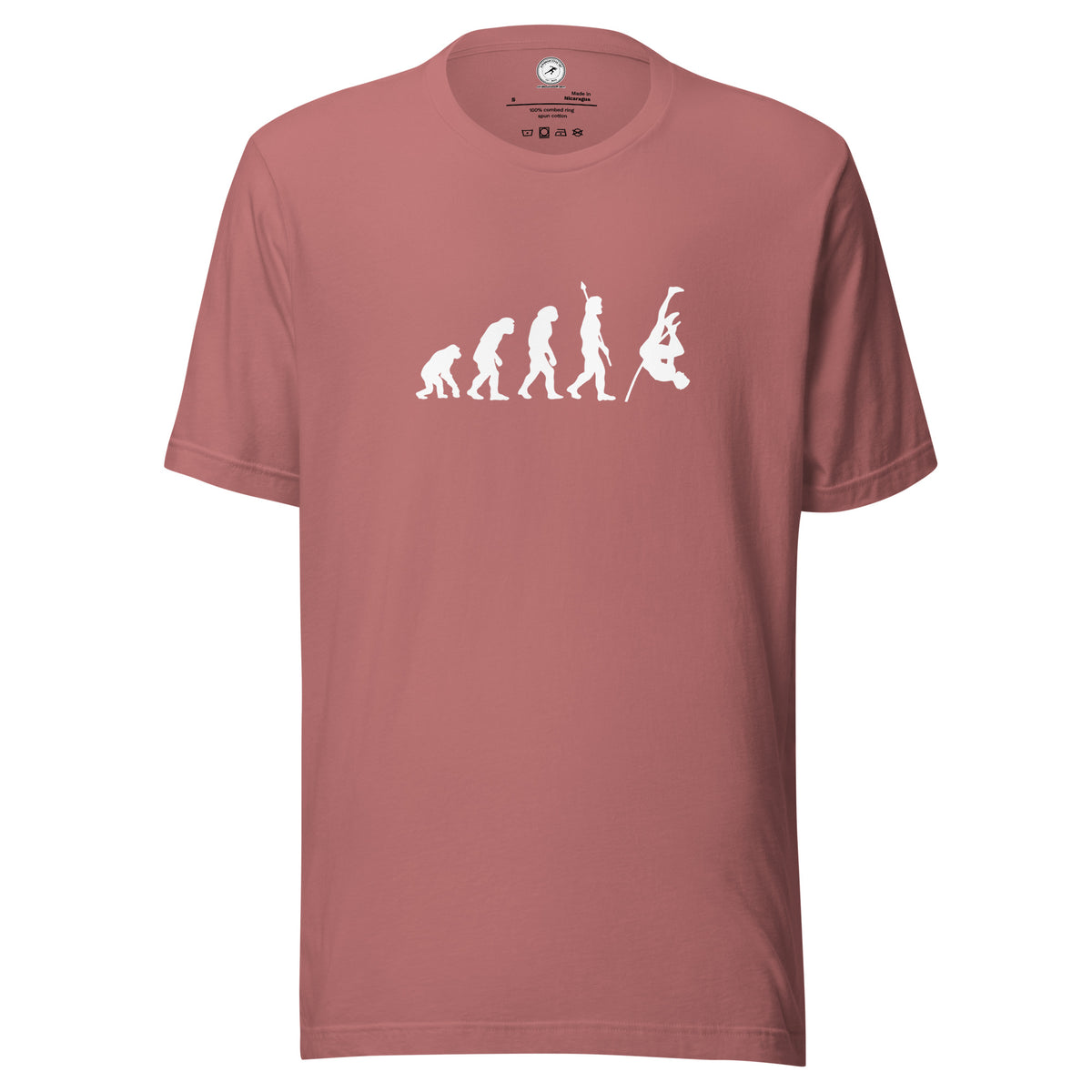 Funny Pole Vault T-shirt: Human Evolution mauve