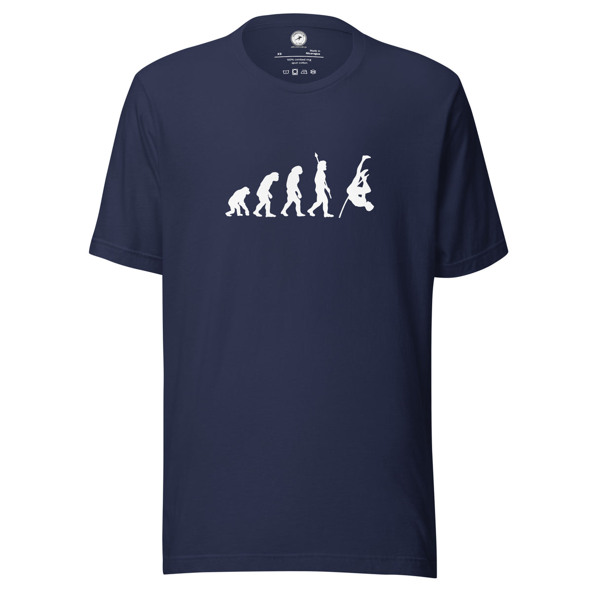 Funny Pole Vault T-shirt: Human Evolution navy