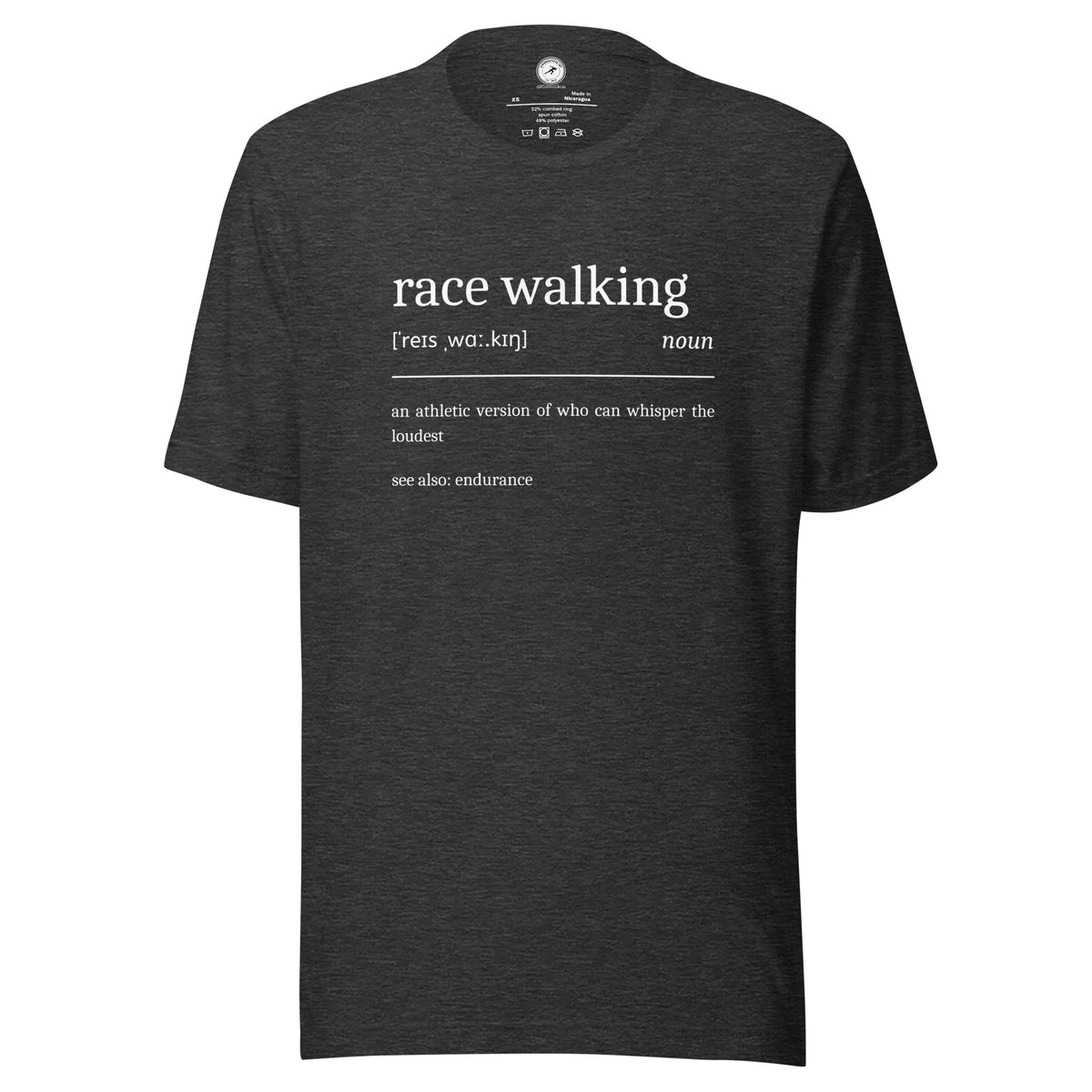 Funny Race Walking T-shirt: Dictionary Definition dark grey heather